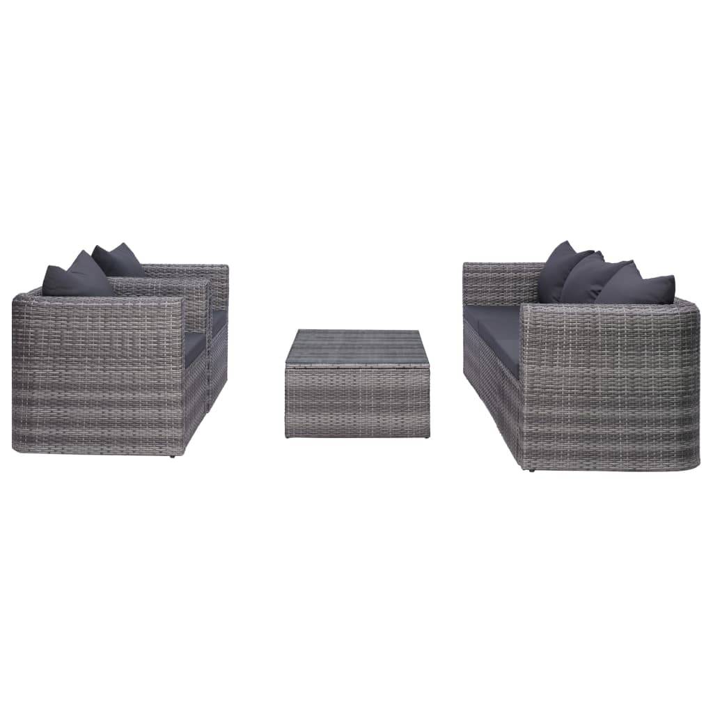 vidaXL 6-tlg. Garten-Sofagarnitur mit Polstern&Kissen Poly Rattan Grau