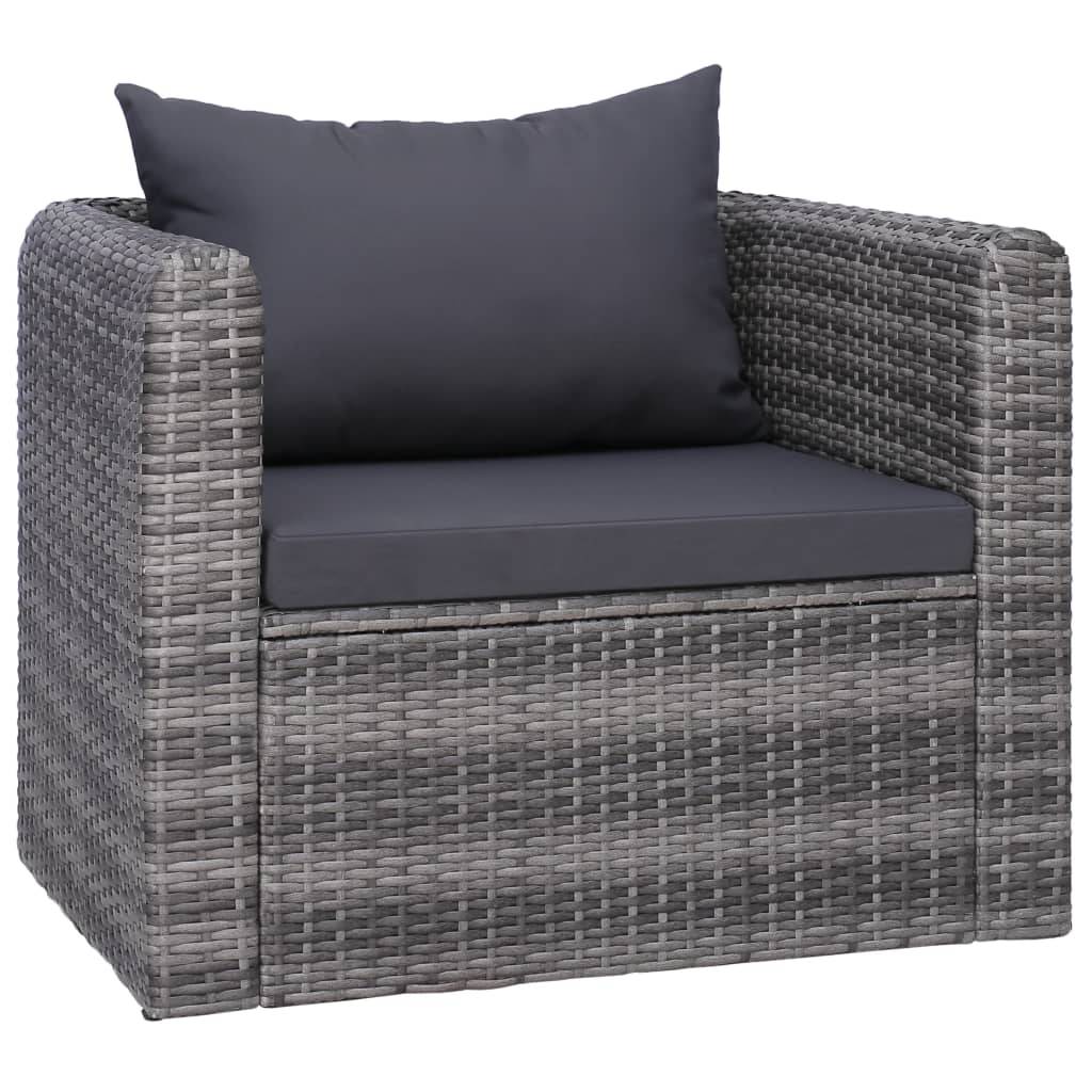 vidaXL 6-tlg. Garten-Sofagarnitur mit Polstern&Kissen Poly Rattan Grau