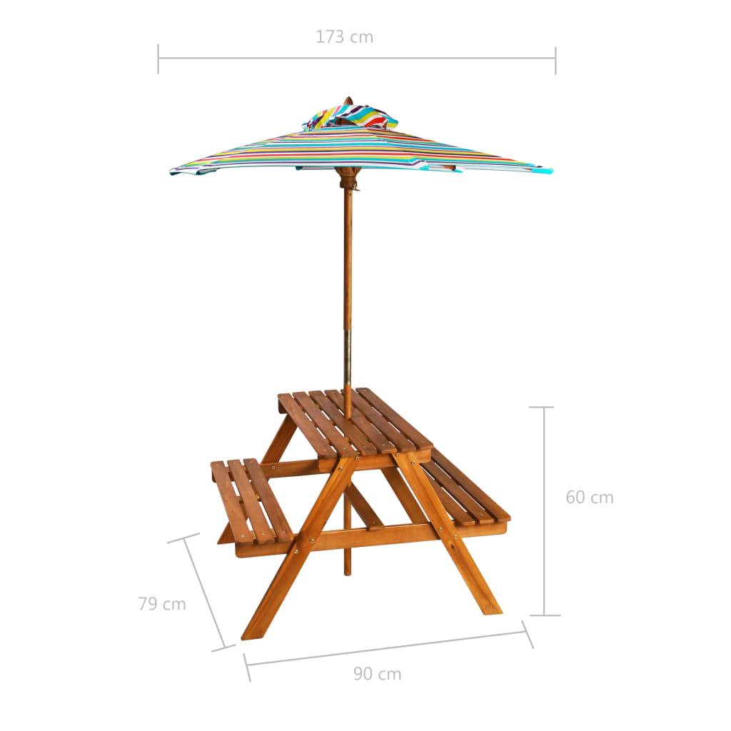 vidaXL Kinder-Picknicktisch mit Sonnenschirm 79x90x60 cm Akazienholz