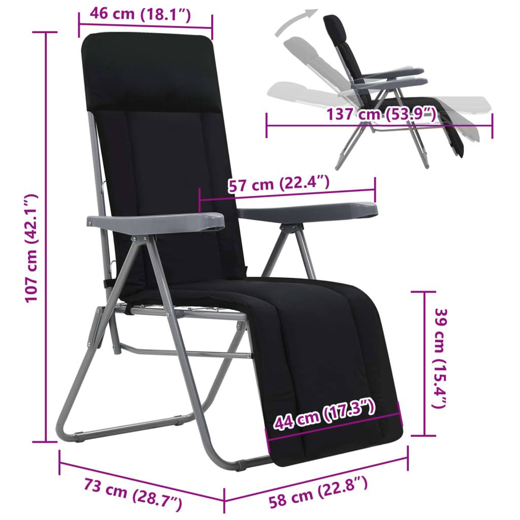 vidaXL Klappbare Gartenstühle mit Polstern 2 Stk. Schwarz