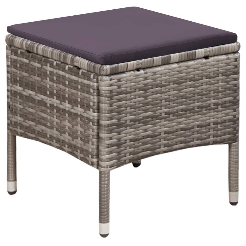 vidaXL Gartenstuhl und Hocker mit Polstern Poly Rattan Grau