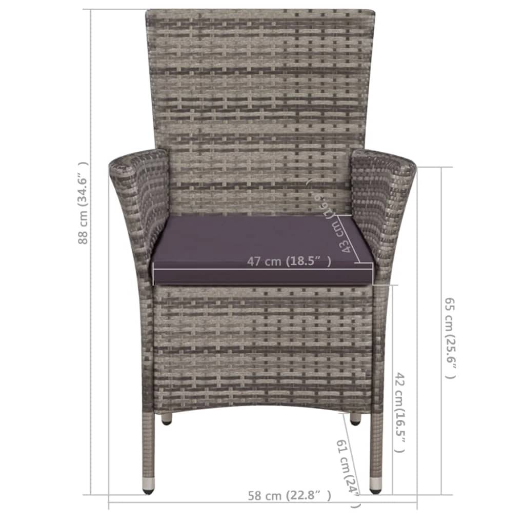 vidaXL Gartenstuhl und Hocker mit Polstern Poly Rattan Grau