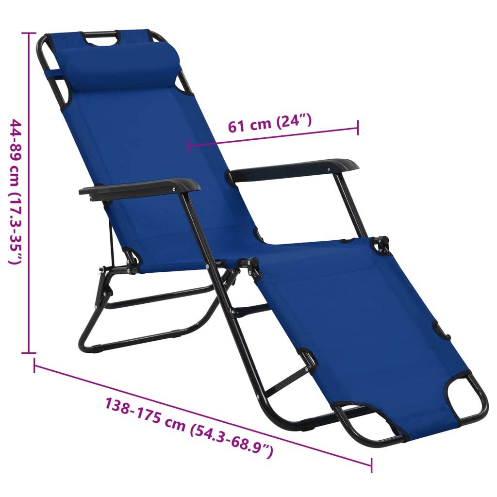 vidaXL Klappbare Sonnenliegen 2 Stk. mit Fußablage Blau
