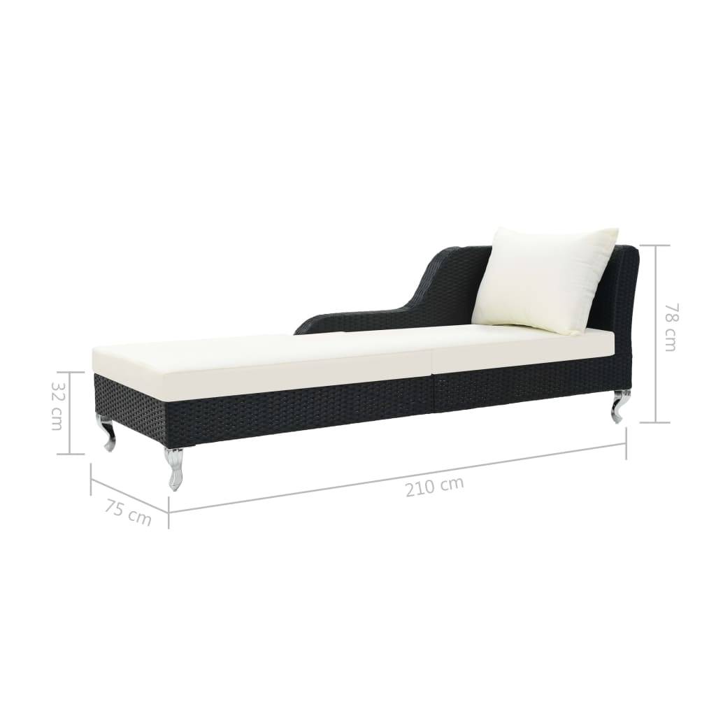 vidaXL Sonnenliege mit Auflage Poly Rattan Schwarz