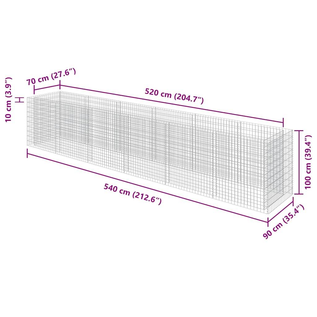 vidaXL Gabionen-Hochbeet Verzinkter Stahl 540×90×100 cm