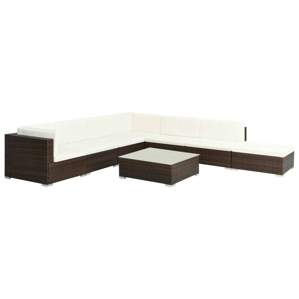 vidaXL 8-tlg. Garten-Lounge-Set mit Auflagen Poly Rattan Braun