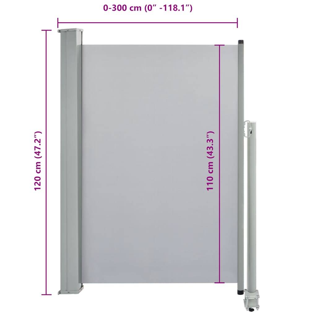 vidaXL Ausziehbare Seitenmarkise 120x300 cm Grau