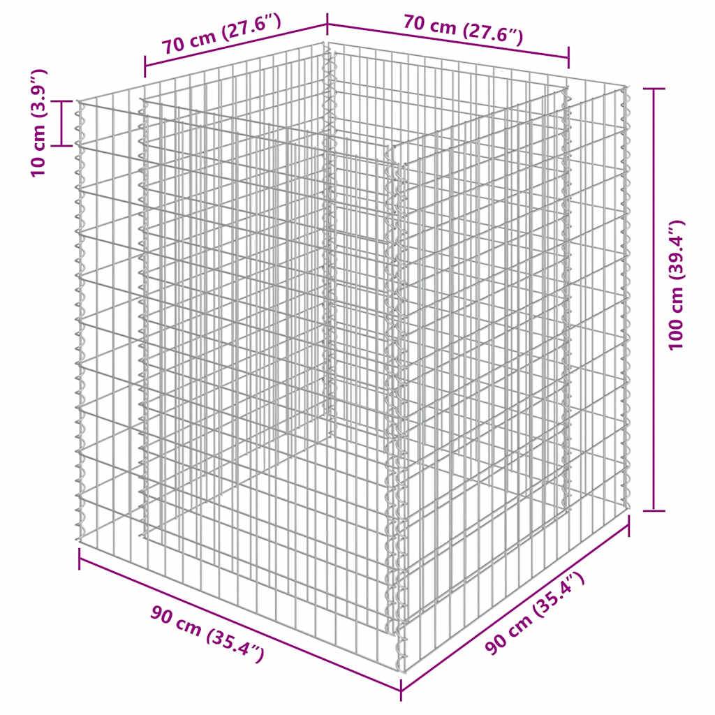 vidaXL Gabionen-Hochbeet Verzinkter Stahl 90×90×100 cm