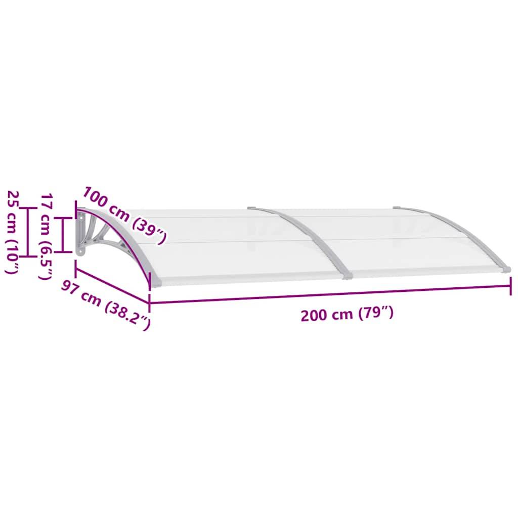 vidaXL Türvordach Grau 200x100 cm PC