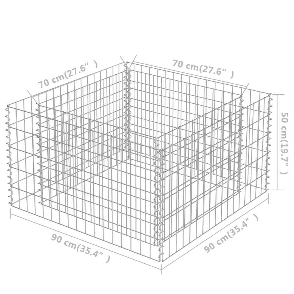vidaXL Gabionen-Hochbeet Verzinkter Stahl 90×90×50 cm