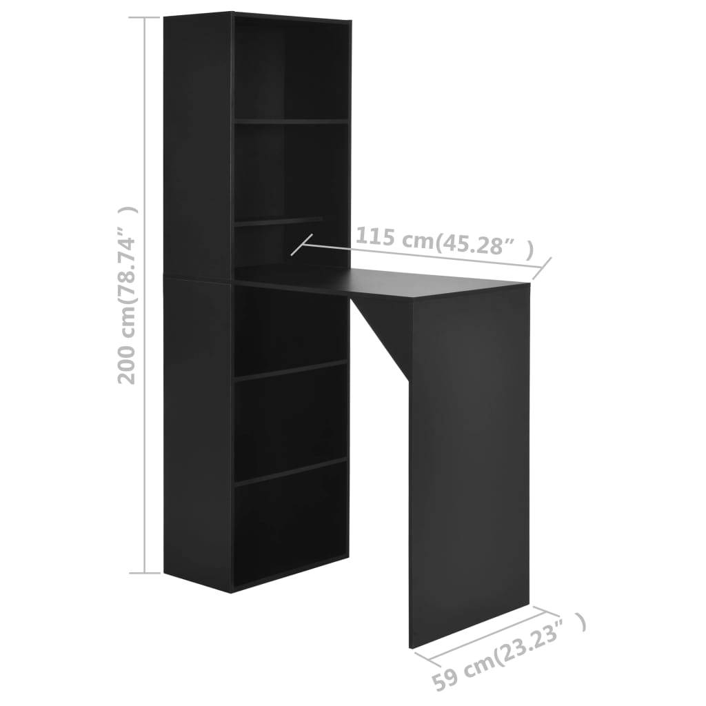 vidaXL Bartisch mit Schrank Schwarz 115x59x200 cm