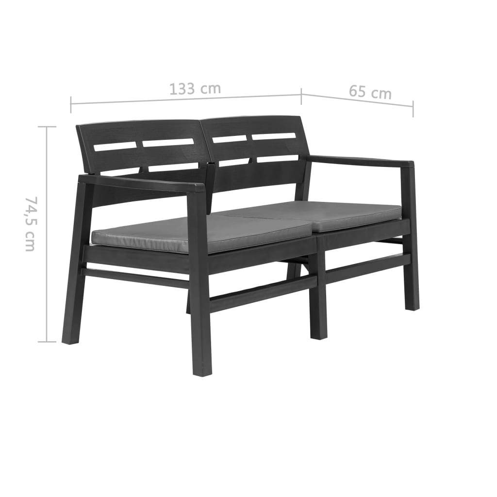 vidaXL 2-Sitzer-Gartenbank mit Kissen Anthrazit 133 cm Kunststoff