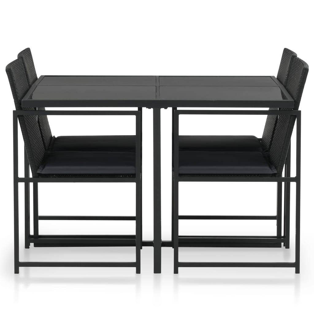 vidaXL 5-tlg. Garten-Essgruppe mit Auflagen Poly Rattan Schwarz