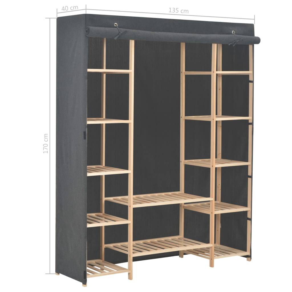 vidaXL Kleiderschrank Grau 135 x 40 x 170 cm Stoff