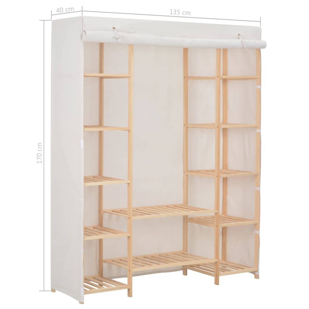 vidaXL Kleiderschrank Weiß 135 x 40 x 170 cm Stoff