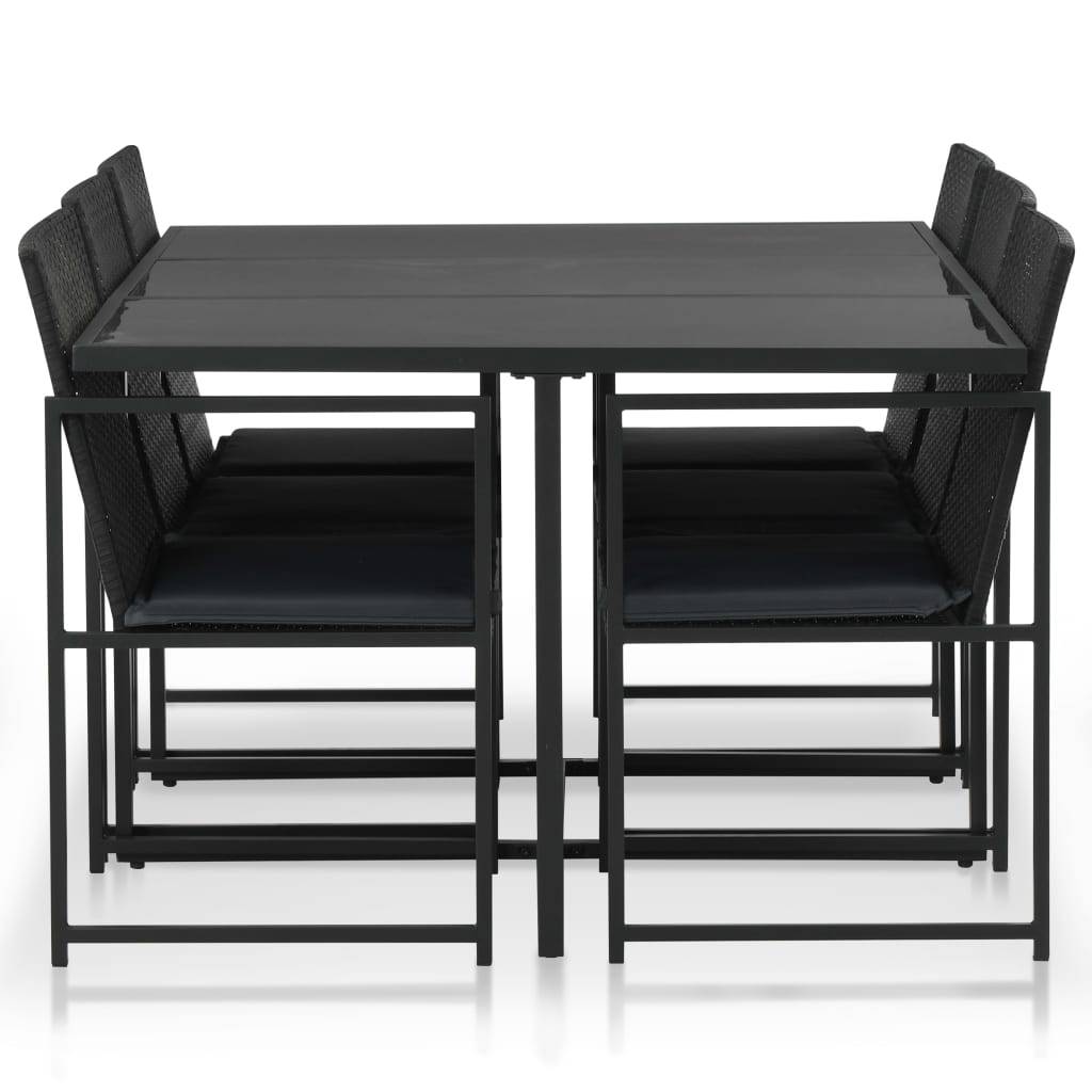 vidaXL 7-tlg. Garten-Essgruppe mit Auflagen Poly Rattan Schwarz