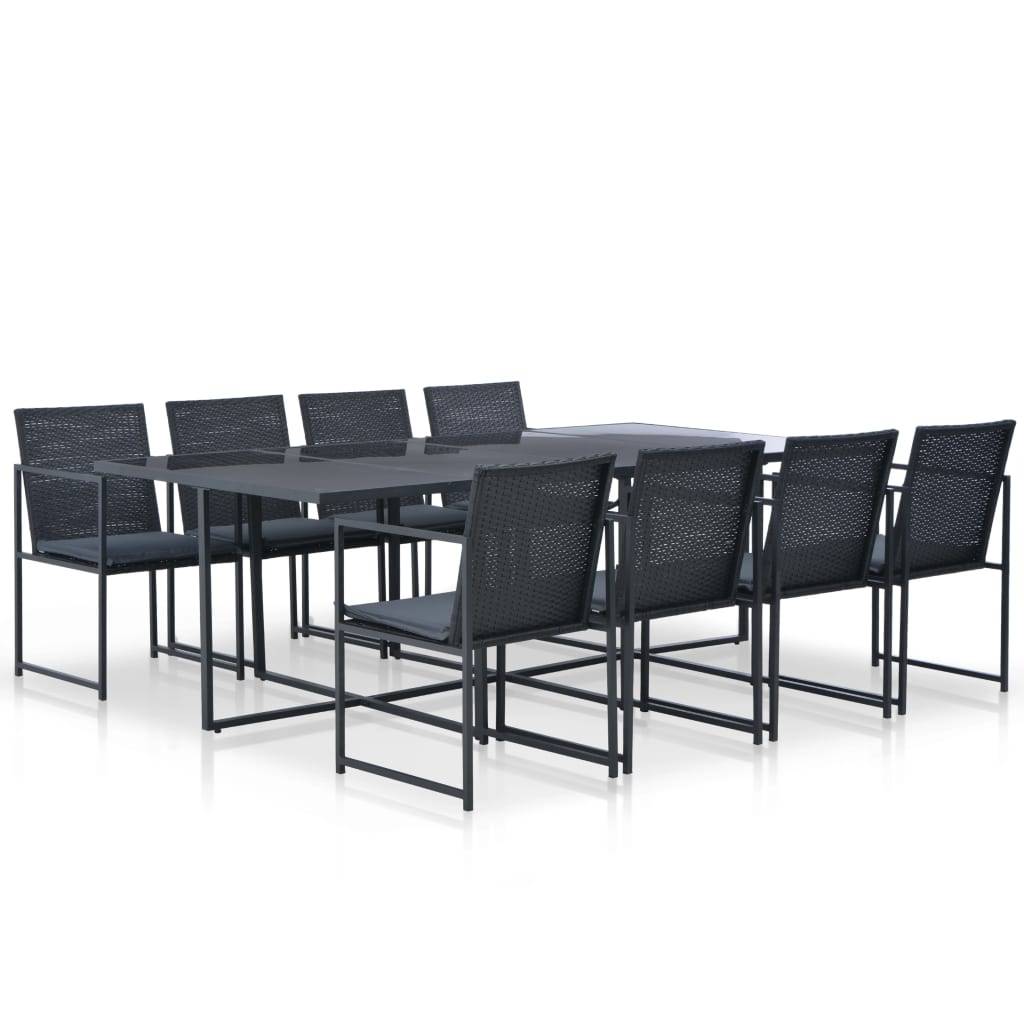 vidaXL 9-tlg. Garten-Essgruppe mit Auflagen Poly Rattan Schwarz