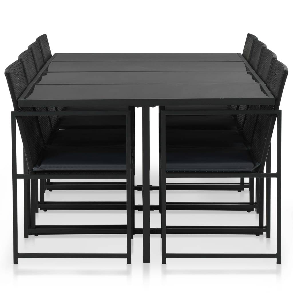 vidaXL 9-tlg. Garten-Essgruppe mit Auflagen Poly Rattan Schwarz