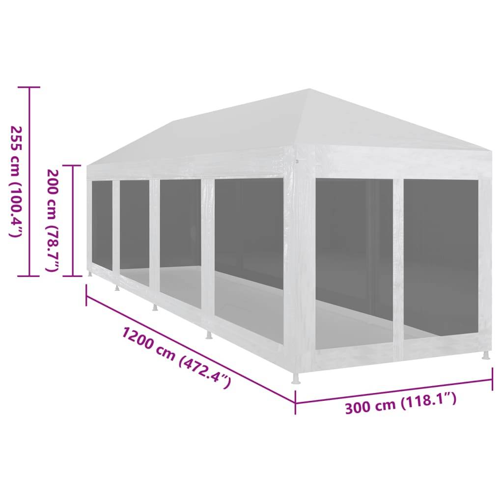 vidaXL Partyzelt mit 10 Mesh-Seitenwänden 12 x 3 m