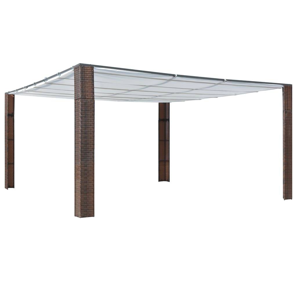 vidaXL Pavillon mit Dach Poly Rattan 400x400x200 cm Braun und Creme