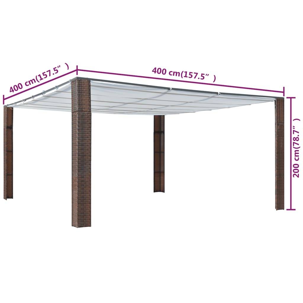 vidaXL Pavillon mit Dach Poly Rattan 400x400x200 cm Braun und Creme
