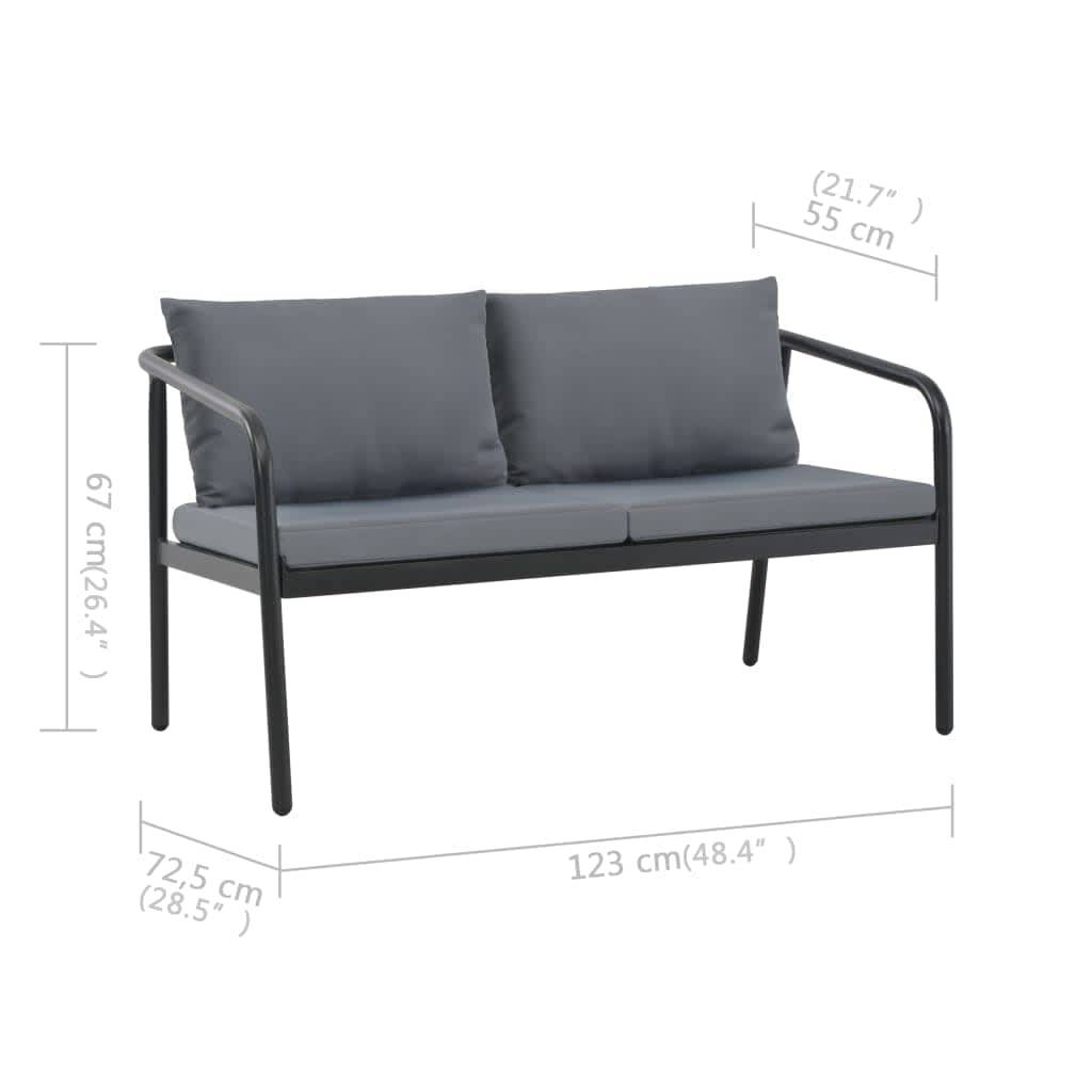 vidaXL 2-Sitzer-Gartenbank mit Auflagen Grau Aluminium