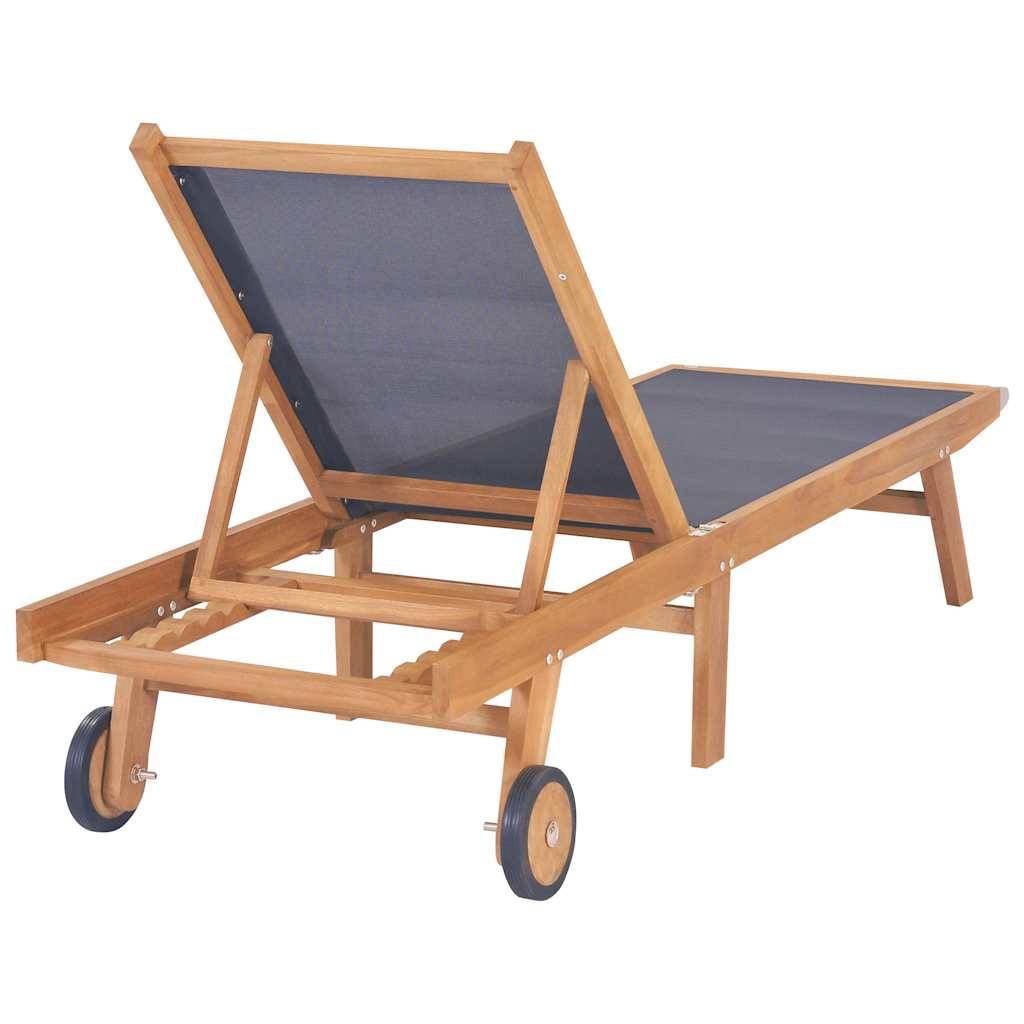 vidaXL Sonnenliege Klappbar mit Rädern Teak Massivholz und Textilene