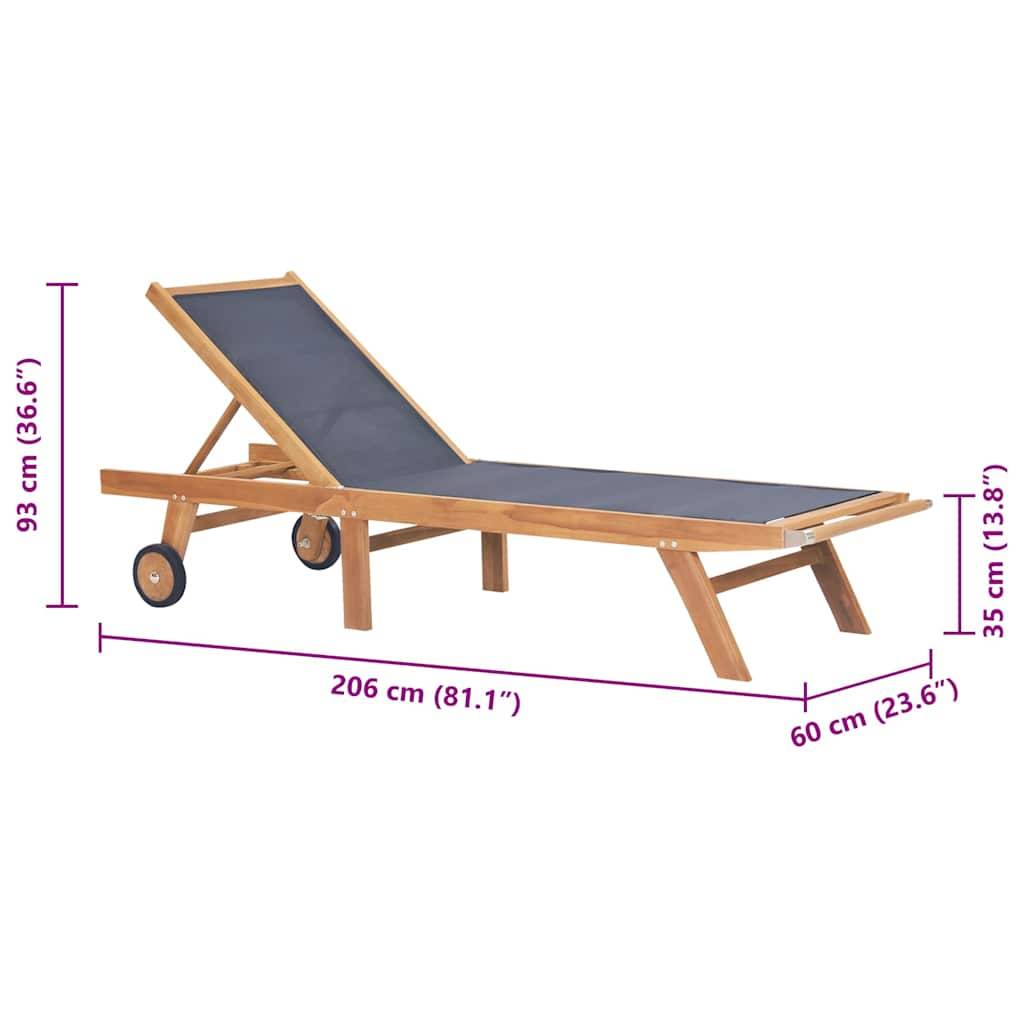 vidaXL Sonnenliege Klappbar mit Rädern Teak Massivholz und Textilene