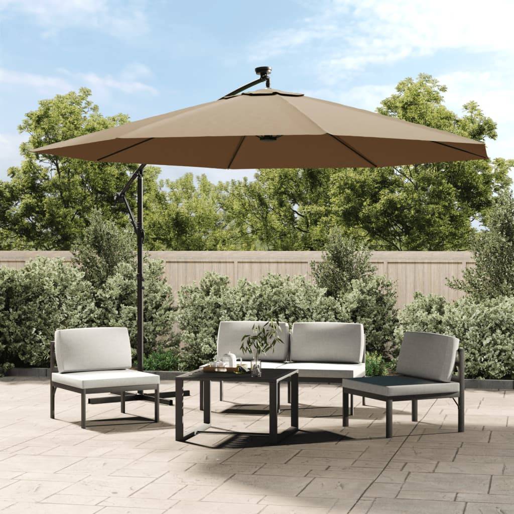 vidaXL Ampelschirm mit LED-Beleuchtung und Metall-Mast 350 cm Taupe