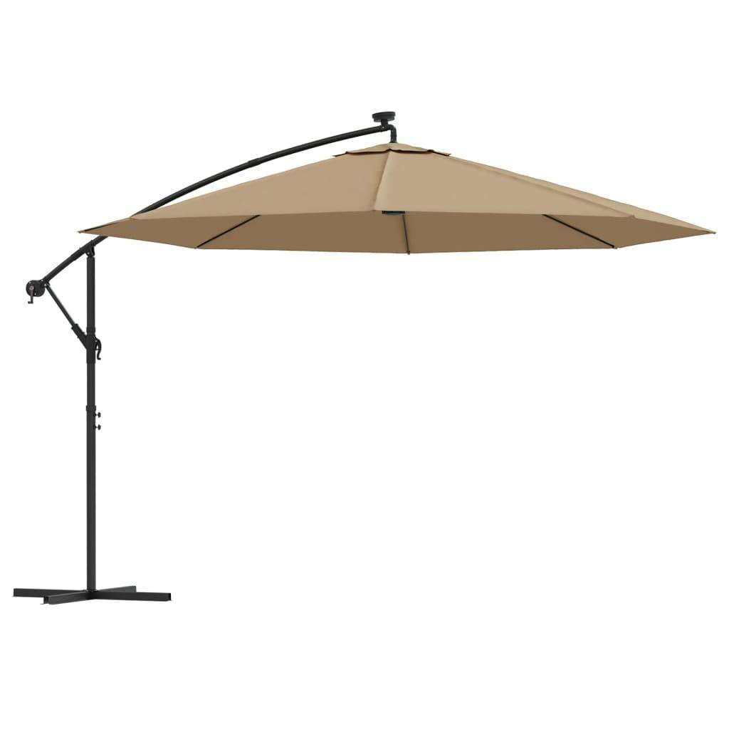 vidaXL Ampelschirm mit LED-Beleuchtung und Metall-Mast 350 cm Taupe