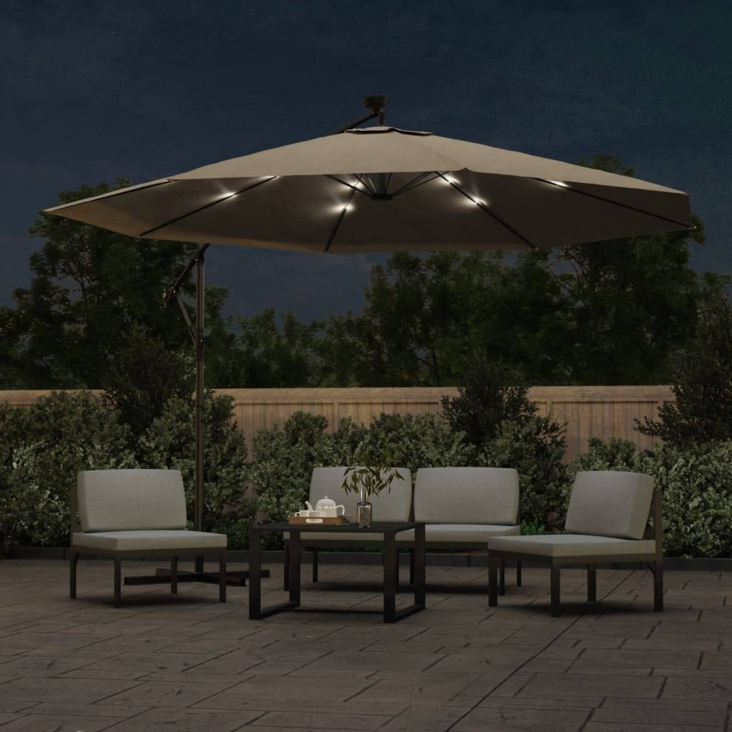 vidaXL Ampelschirm mit LED-Beleuchtung und Metall-Mast 350 cm Taupe