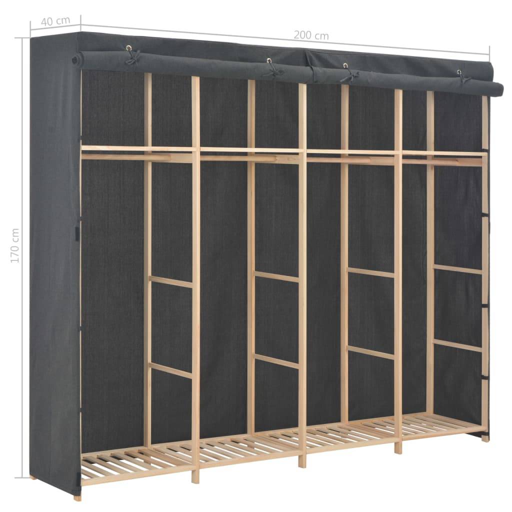 vidaXL Kleiderschrank Grau 200 x 40 x 170 cm Stoff