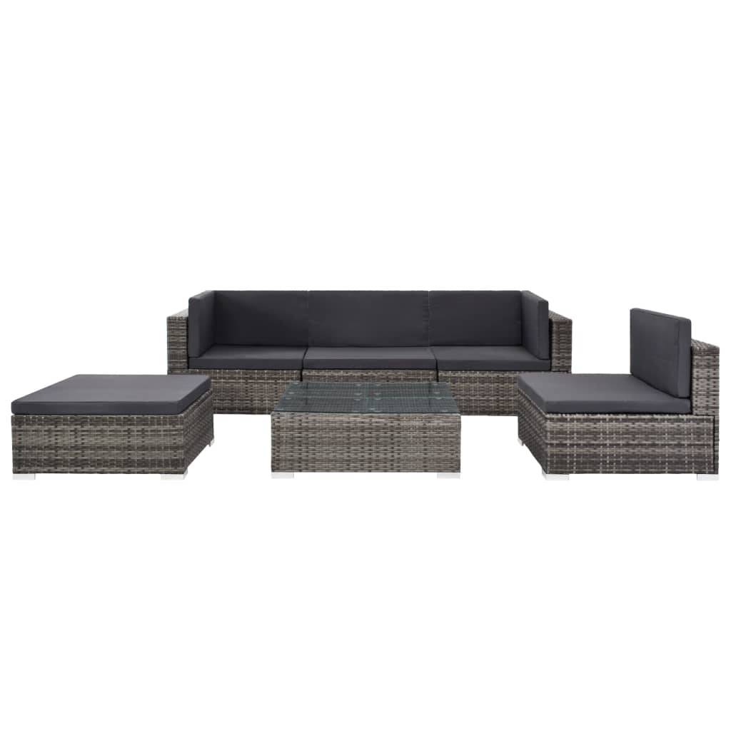vidaXL 6-tlg. Garten-Lounge-Set mit Auflagen Poly Rattan Grau