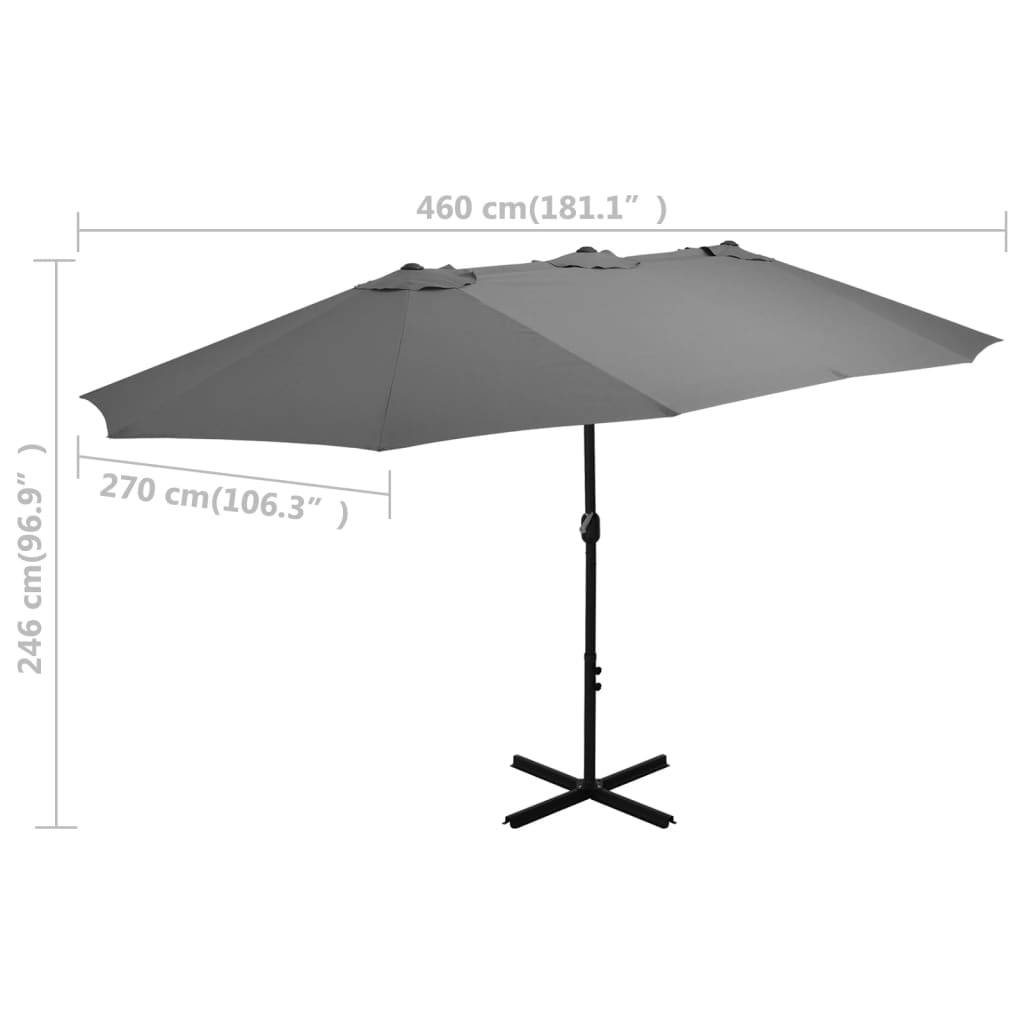 vidaXL Sonnenschirm mit Aluminium-Mast 460 x 270 cm Anthrazit
