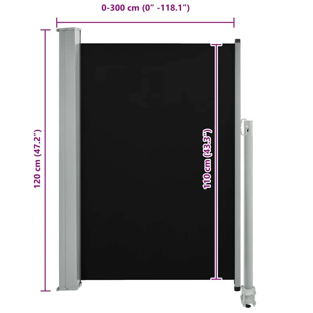 vidaXL Ausziehbare Seitenmarkise 120x300 cm Schwarz
