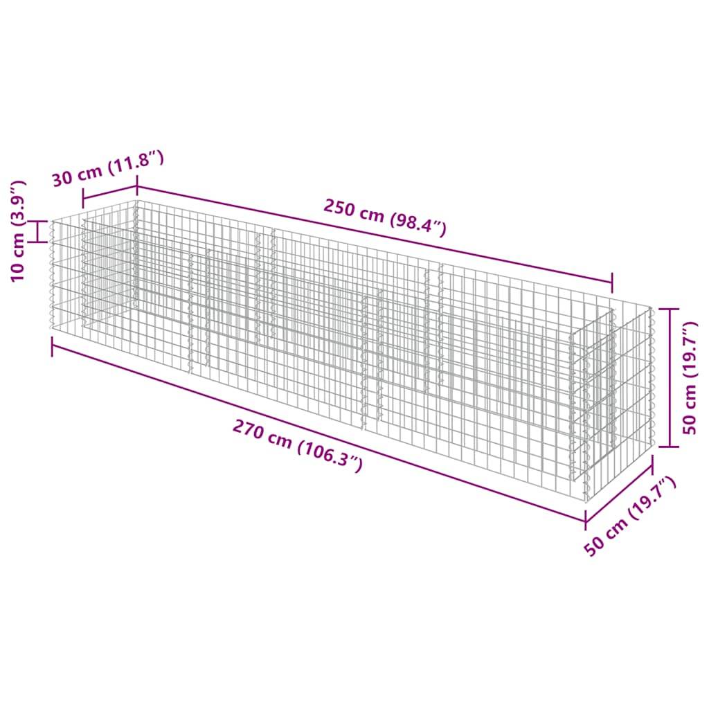 vidaXL Gabionen-Hochbeet Verzinkter Stahl 270×50×50 cm