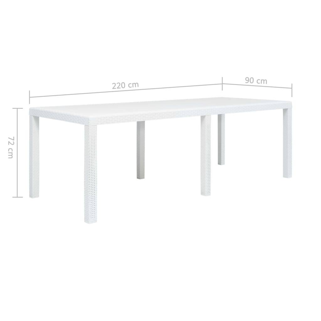 vidaXL Gartentisch Weiß 220x90x72 cm Kunststoff Rattan-Optik