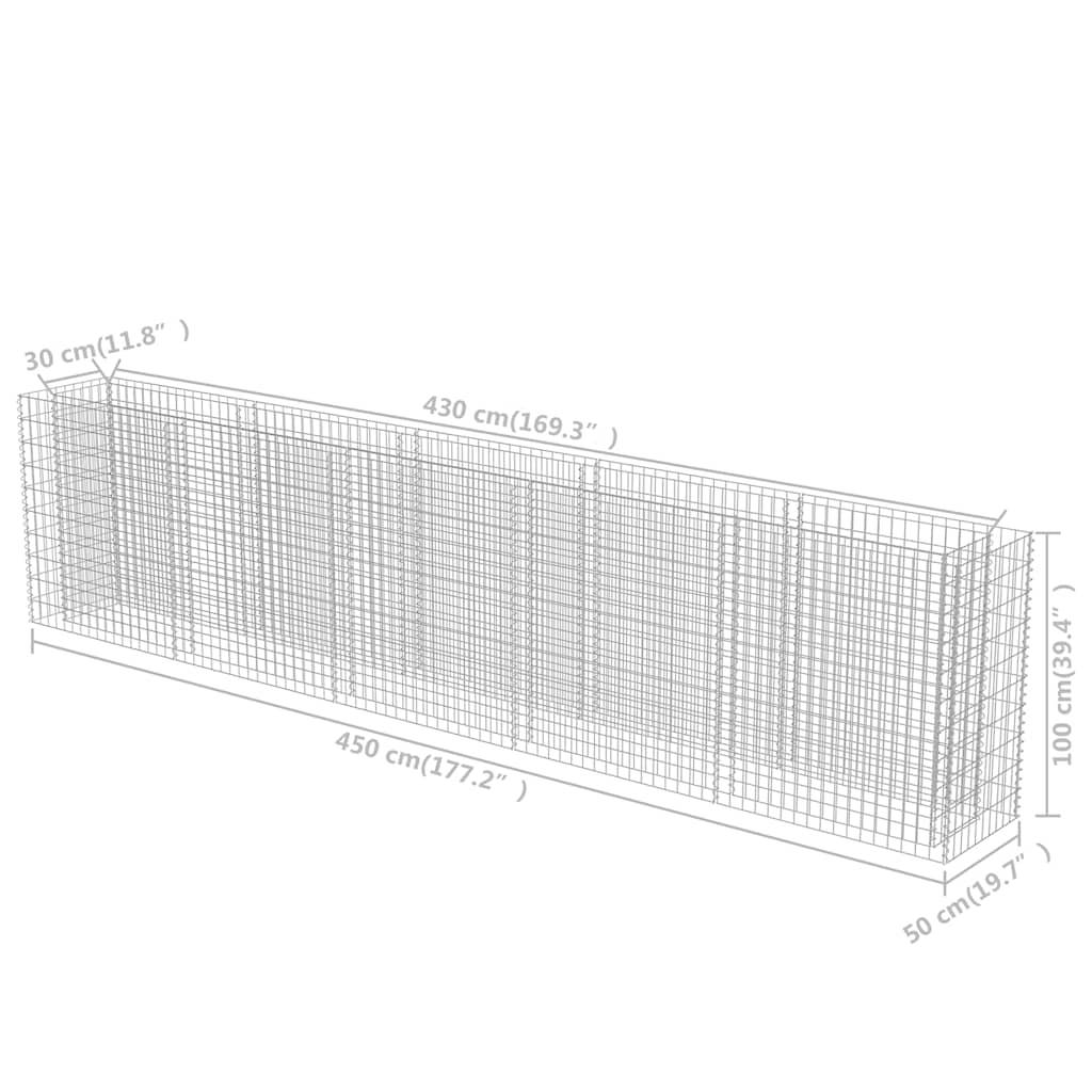vidaXL Gabionen-Hochbeet Verzinkter Stahl 450×50×100 cm