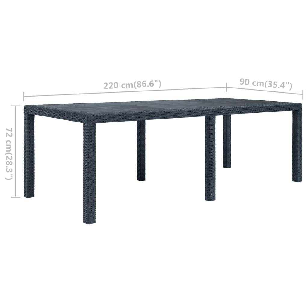 vidaXL Gartentisch Anthrazit 220x90x72 cm Kunststoff Rattan-Optik