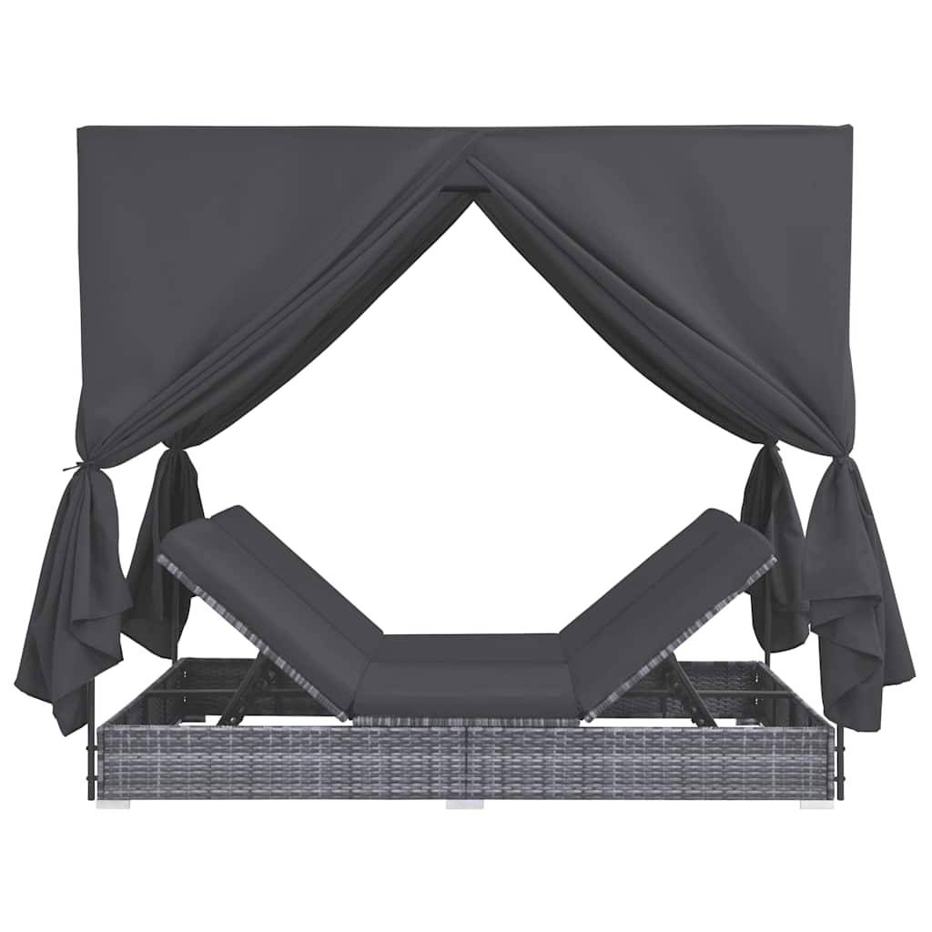 vidaXL Outdoor-Lounge-Bett mit Vorhängen Poly Rattan Grau