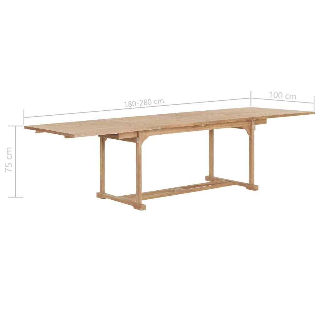 vidaXL Garten-Ausziehtisch 180-280x100x75 cm Massivholz Teak