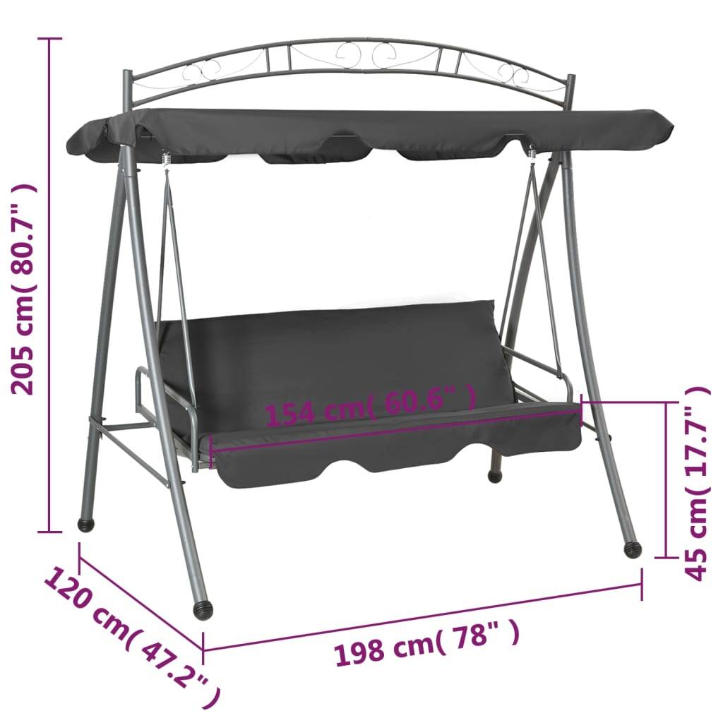 vidaXL Gartenschaukel mit Bettfunktion und Dach 198×120×205 cm Stahl