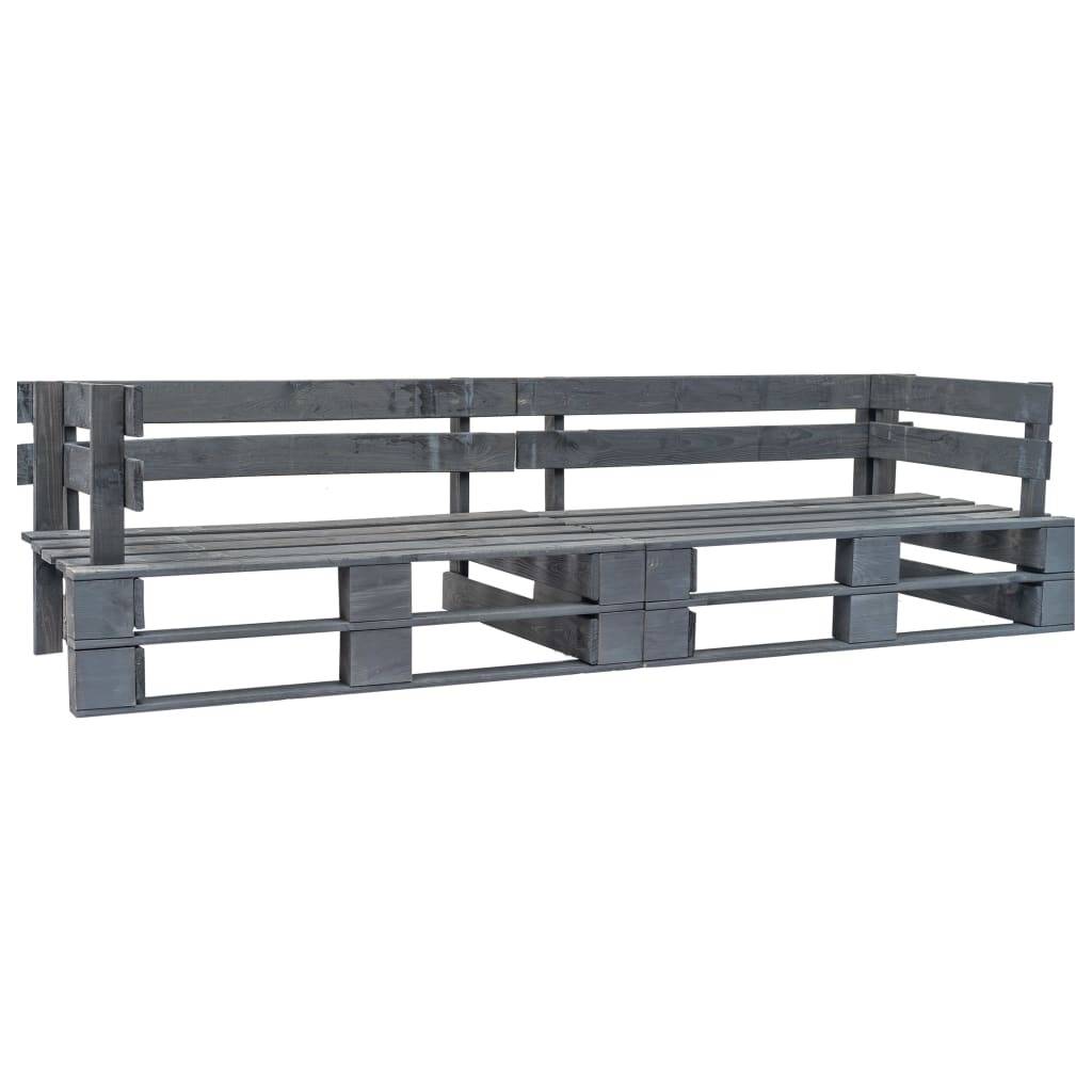 vidaXL 2-tlg. Outdoor-Sofa-Set Paletten mit Kissen in Grau Kiefernholz