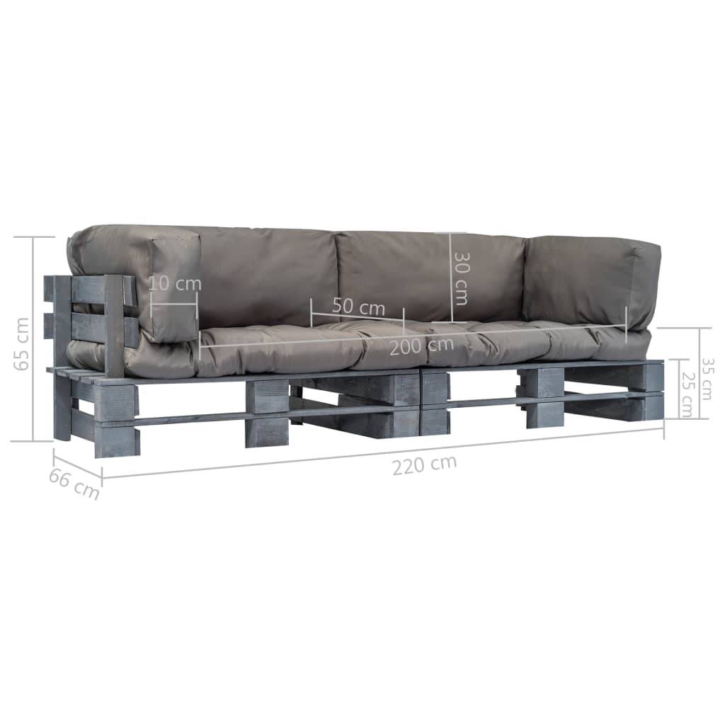 vidaXL 2-tlg. Outdoor-Sofa-Set Paletten mit Kissen in Grau Kiefernholz