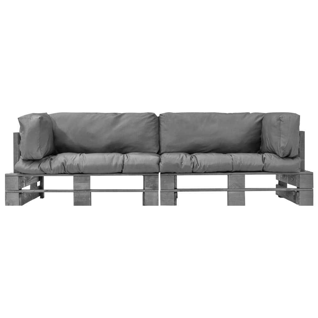 vidaXL 2-tlg. Outdoor-Sofa-Set Paletten mit Kissen in Grau Kiefernholz