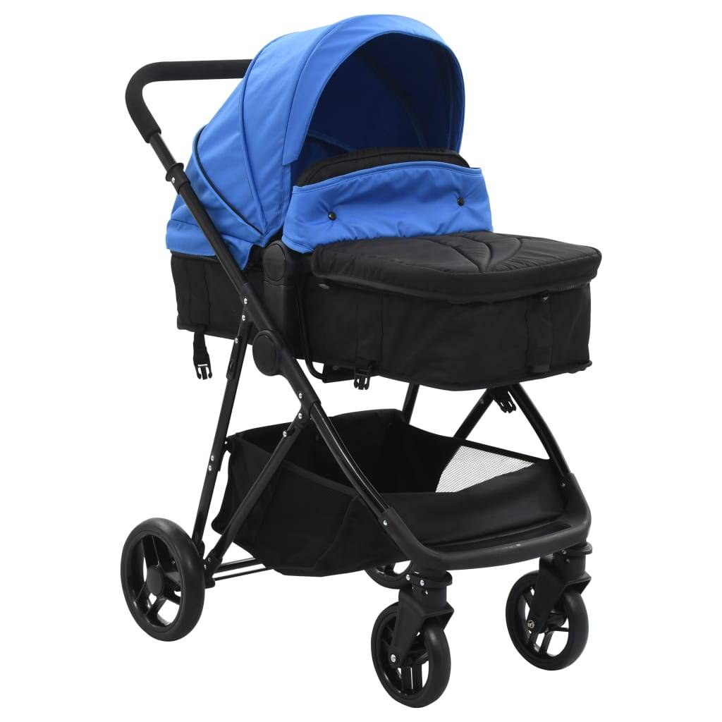 vidaXL 2-in-1 Buggy/Kinderwagen Blau und Schwarz Stahl