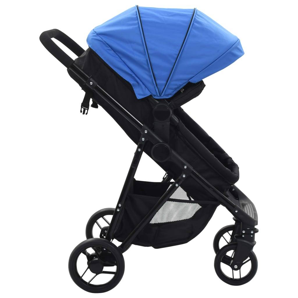 vidaXL 2-in-1 Buggy/Kinderwagen Blau und Schwarz Stahl