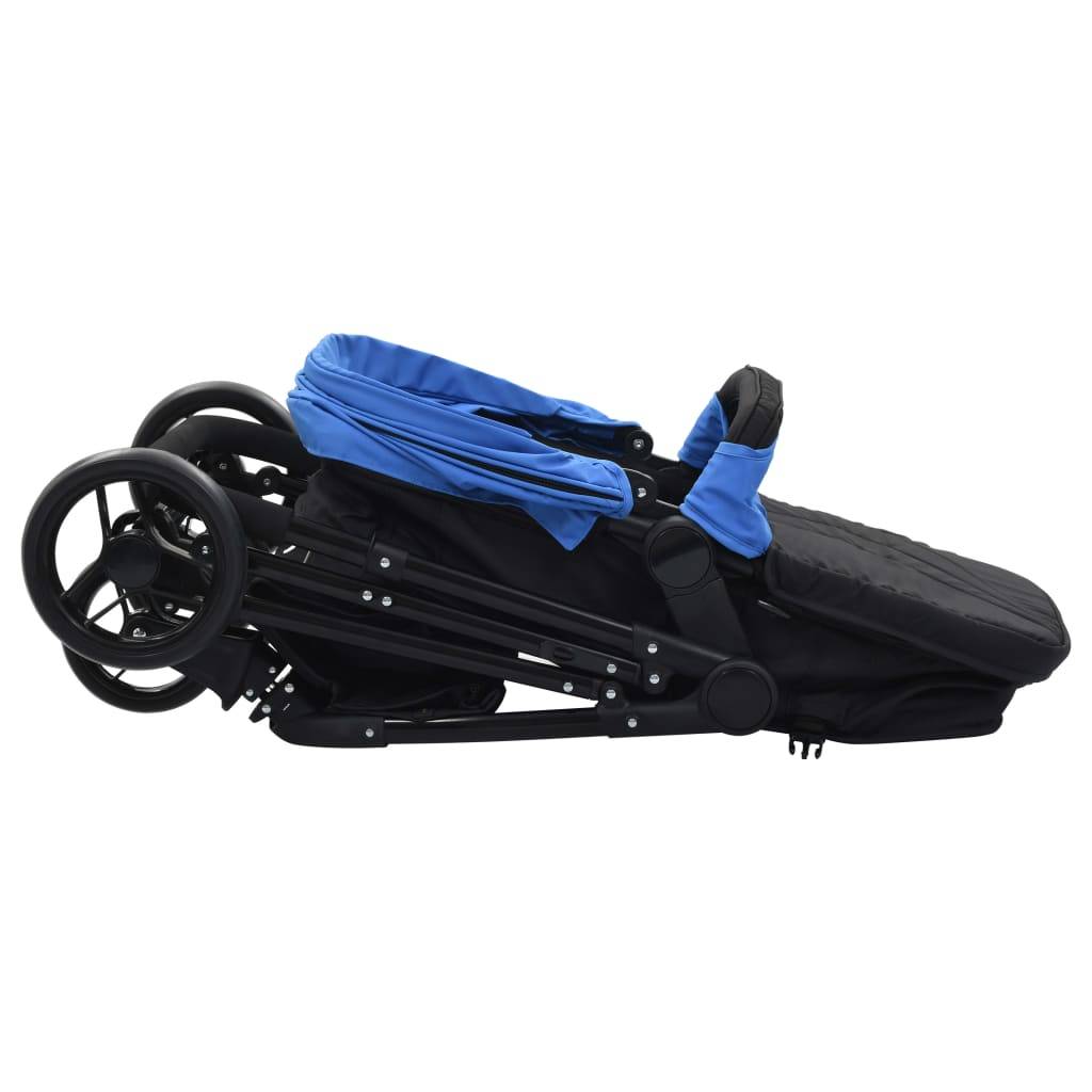 vidaXL 2-in-1 Buggy/Kinderwagen Blau und Schwarz Stahl