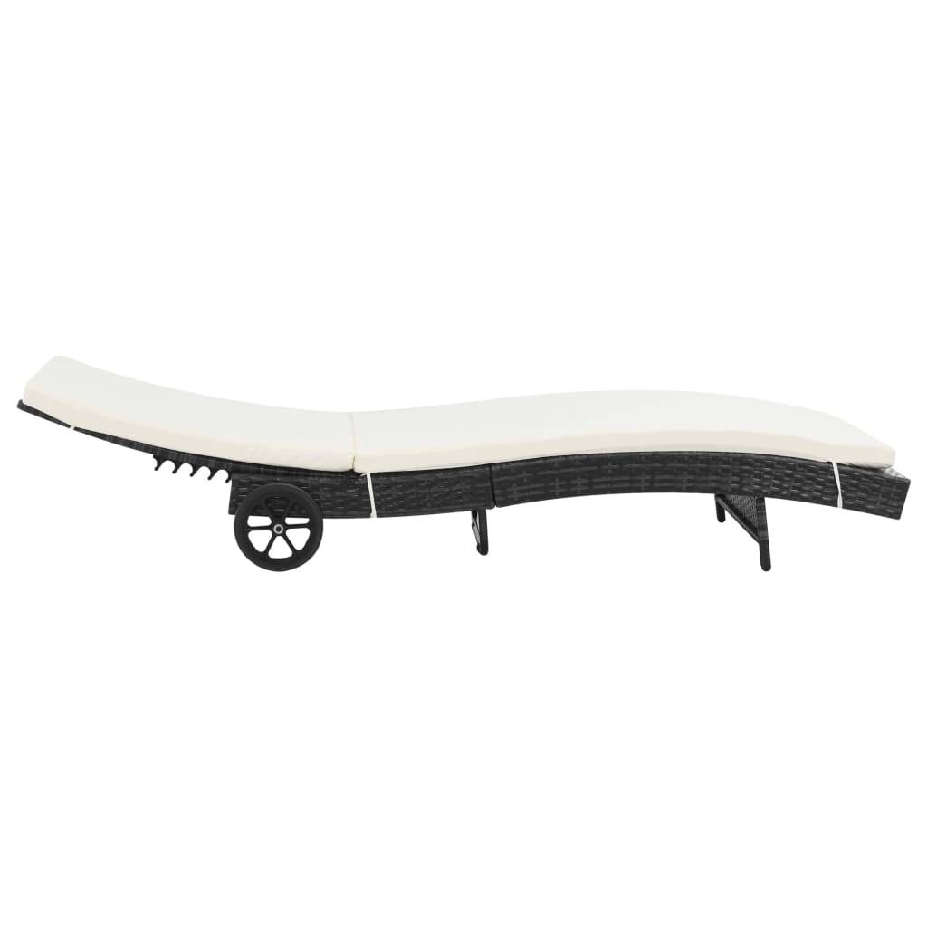 vidaXL Sonnenliegen 2 Stk. mit Rollen und Auflagen Poly Rattan Schwarz