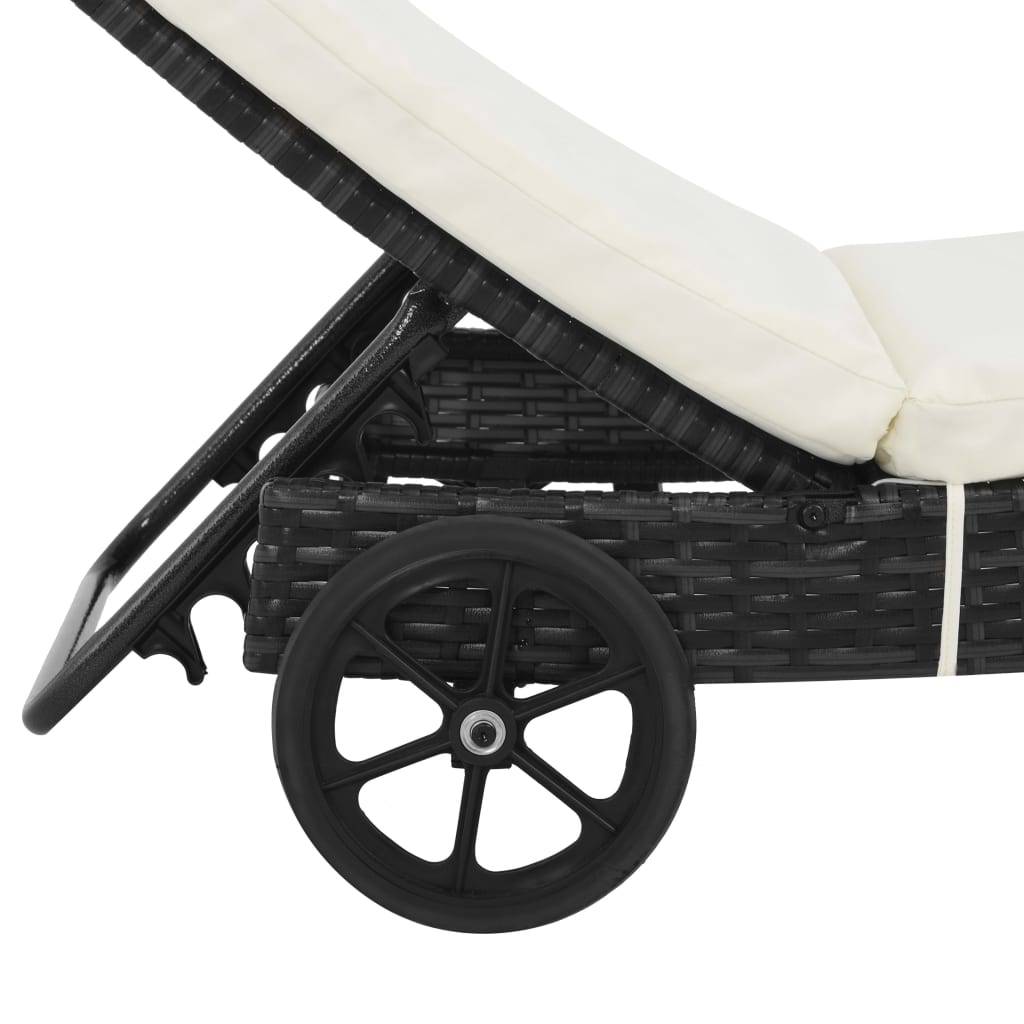 vidaXL Sonnenliege mit Rollen und Auflage Poly Rattan Schwarz